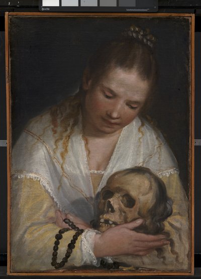 Une jeune femme contemplant un crâne - Alessandro Casolani
