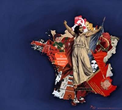 Une marianne sur fond de collage communiste. Allégorie du communisme en France. 2010 - Alessandro Lonati
