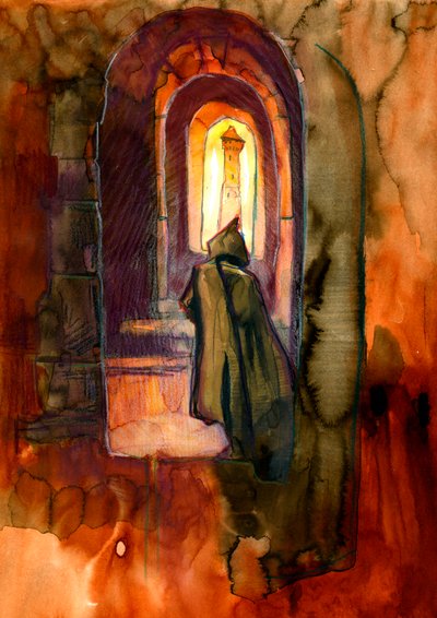 Un moine dans un château hanté Illustration par Alessandro Lonati - Alessandro Lonati