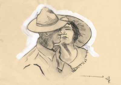 Première Guerre mondiale 1914-1918 : soldat américain quittant sa fiancée pour aller au combat. Dessin par Alessandro Lonati - Alessandro Lonati