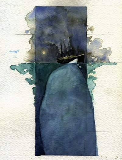 Vue du paquebot transatlantique Titanic au moment du naufrage les 14 et 15 avril 1912, causé par la collision avec un iceberg. - Alessandro Lonati