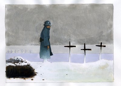 Première Guerre mondiale : un soldat français dans une tombe de guerre regardant les croix - Alessandro Lonati
