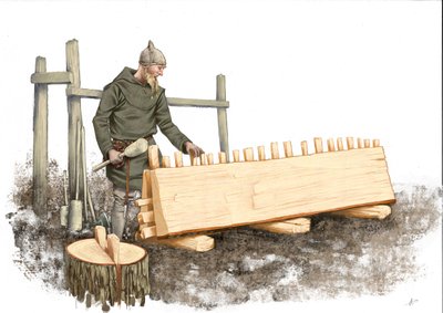 Charpentier de navire viking au travail - Alessandro Lonati