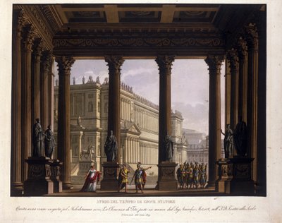 Scénographie par Alessandro Sanquirico (1777-1849) pour "La Clémence de Titus" de Wolfgang Amadeus Mozart (1756-1791) montée à La Scala de Milan en 1819 et représentant l