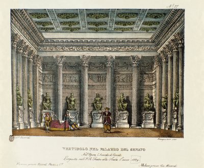 Le vestibule du Palais du Sénat (Acte I) Scénographie pour la représentation au Teatro alla Scala à Milan en 1829 de l