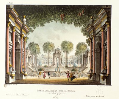 Vue de la cour royale du palais de Gengis Khan Scénographie pour le ballet « Genis-Kan » du chorégraphe italien Giovanni Galzerani (1828) - Alessandro Sanquirico