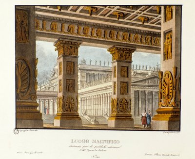 Vue du palais où se tiennent les audiences publiques Scénographie pour la représentation de la tragédie lyrique « Didone » (1783) du compositeur Niccolò Vito Piccinni d