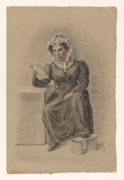 Femme assise avec le pied sur un tabouret, lisant une lettre - Alexander Cranendoncq