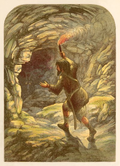 Robinson Crusoé effrayé par une chèvre dans une grotte - Alexander Francis Lydon