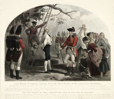 Derniers mots du capitaine Nathan Hale?, pub. 1858 (gravure en couleur) - Alexander Hay Ritchie