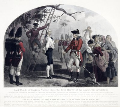 Dernières paroles du capitaine Nathan Hale, pub. 1858 (gravure colorée à la main) - Alexander Hay Ritchie