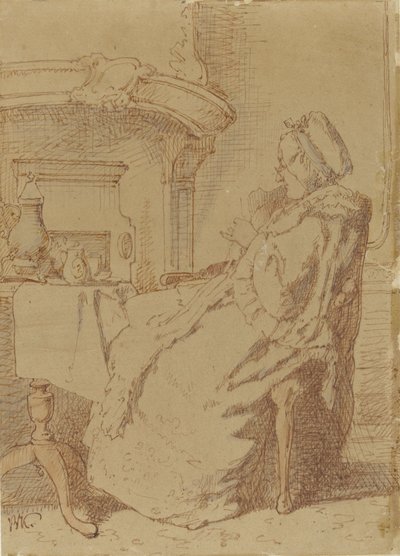 Vieille femme assise tricotant à une table - Alexander Hugo Bakker Korff