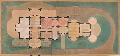 Lyndhurst pour George Merritt, Tarrytown, New York, plan du premier étage - Alexander Jackson Davis
