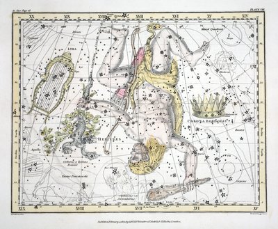 Les Constellations (Planche VIII) Couronne Boréale, Hercule et Cerbère, Lyre, de 