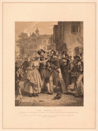 La presse-gang : saisissant un batelier sur Tower Hill le matin de son mariage, 1878 - Alexander Johnston