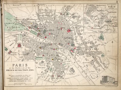 Carte de Paris au Début de la Révolution Française, 1789, publiée par William Blackwood and Sons, Édimbourg et Londres, 1848 - Alexander Keith Johnston