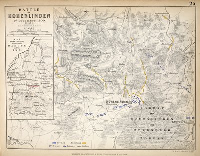 Carte de la bataille de Hohenlinden, publiée par William Blackwood and Sons, Édimbourg et Londres, 1848 (gravure coloriée à la main) - Alexander Keith Johnston