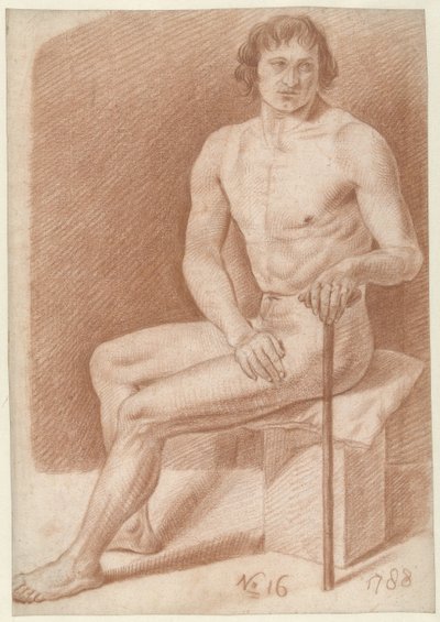 Nu masculin assis, avec un bâton - Alexander Liernur