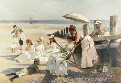 Sur les rives de Bognor Regis - Portrait de groupe du couple Harford et de leurs enfants, 1887 - Alexander M. Rossi