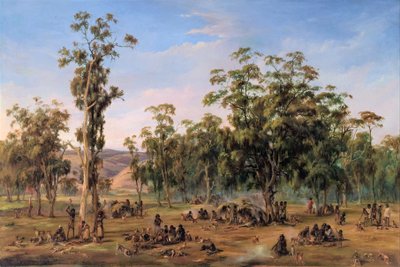 Un campement aborigène, près des contreforts d