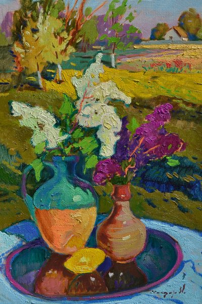 Nature morte au lilas éclatant dans un paysage - Alexander Shandor