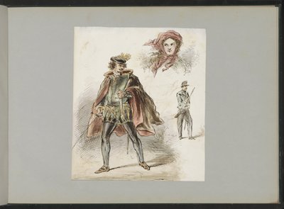 Homme en costume historique, une femme avec un foulard et un soldat - Alexander Ver Huell