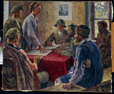 Une réunion du comité des paysans pauvres en 1918 - Alexander Viktorovich Moravov