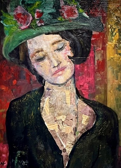 Une femme élégante au chapeau vert - Alexandra Higgins