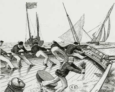 Course de voile: Le tour du Bateau-Buoée - dessin de A. Brun, Bibl. des Arts Déco - Alexandre Brun