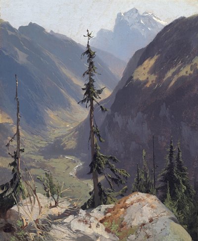 La vallée de Luetschental avec le Wetterhorn, par Calame, Alexandre (1810-1864). Huile sur toile, vers 1850. Dimension : 31,2x26,1 cm. Musée Oskar Reinhart, Winterthur - Alexandre Calame