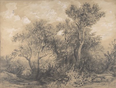 Arbres recto, Soldats dans un bois verso, début à mi-19ème siècle - Alexandre Calame