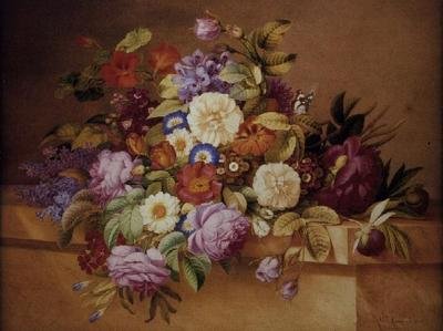 Roses, convolvulus et autres fleurs sur un rebord - Alexandre Couronne