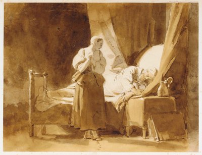 Une femme regardant un homme endormi - Alexandre Evariste Fragonard