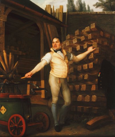 Un fabricant de roues avec une pompe à incendie dans une cour, 1812 - Alexandre François Louis de Girardin