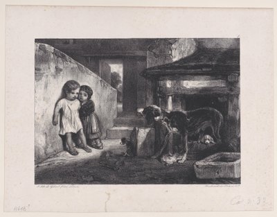 Enfants effrayés par un chien grondant, de la série Scènes de chasse - Alexandre Gabriel Decamps