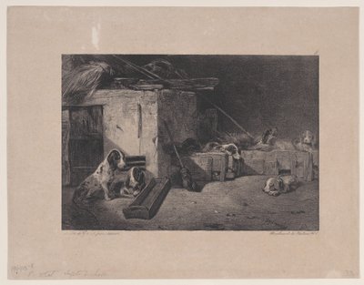 Intérieur du chenil, de la série Scènes de chasse, 1829 - Alexandre Gabriel Decamps