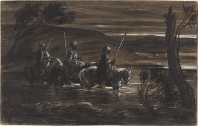 Trois cavaliers arabes traversant une rivière - Alexandre Gabriel Decamps