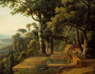 Le philosophe Jean-Jacques Rousseau méditant en 1770 dans le Parc de la Rochecordon près de Lyon (détail) - Alexandre Hyacinthe Dunouy