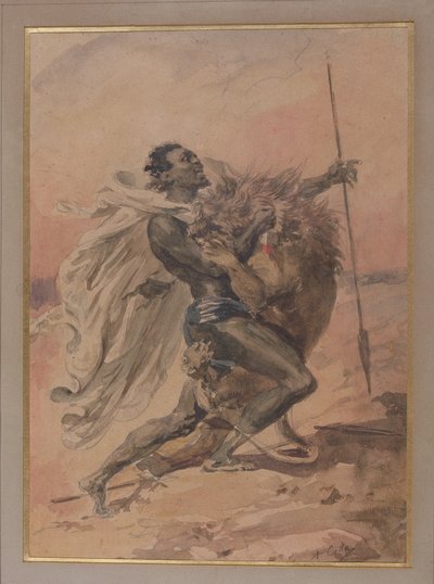 Lutte entre un guerrier et un lion - Alexandre Marie Colin