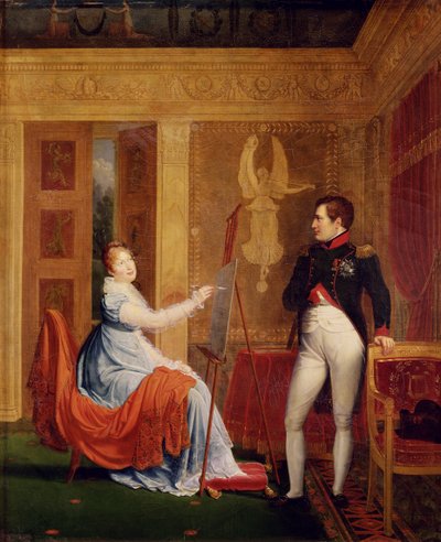 Marie Louise (1791-1847) de Habsbourg Lorraine Peignant un Portrait de Napoléon I (1769-1821) - Alexandre Menjaud