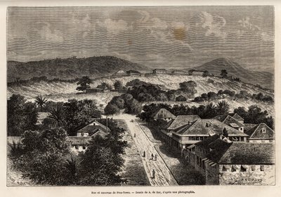 Rue et casernes de Freetown, Sierra Leone, gravure d
