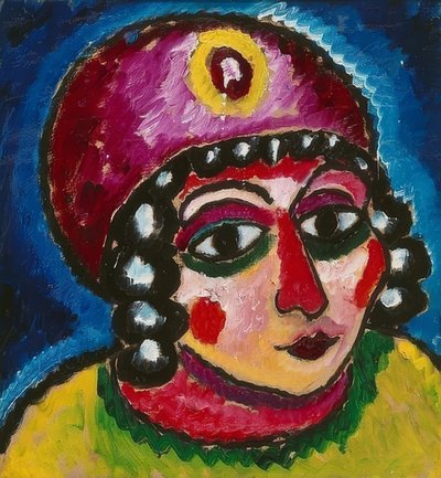 Tête de jeune fille avec un turban rouge et une agrafe jaune (Princesse barbare) - Alexej von Jawlensky