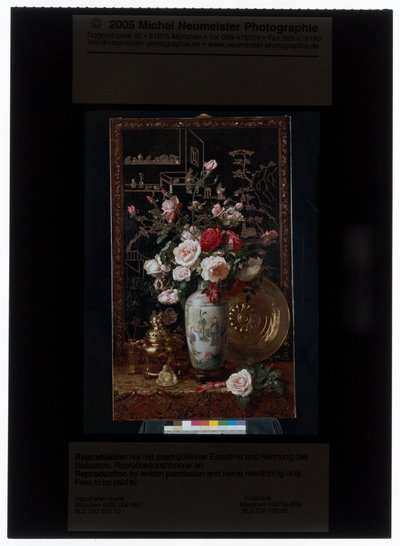 Bouquet de roses dans un vase chinois rouleau - Alexis Kreyder