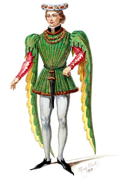 Halévy - La magicienne - maquettes de costumes par Alfred Albert - 02. Seigneur, choeurs hommes (retouched) - Alfred Albert