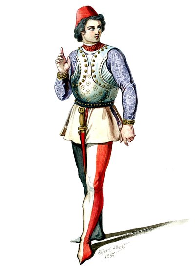 Halévy - La magicienne - maquettes de costumes par Alfred Albert - 04. Ecuyer, choeurs hommes (retouched) - Alfred Albert
