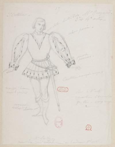 Halévy - La magicienne - maquettes de costumes par Alfred Albert - 17. (Réné), M. Gueymard, 3e costume, 3e et 4e actes - Alfred Albert