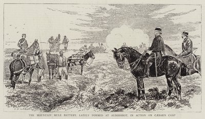 La batterie de mules de montagne, récemment formée à Aldershot, en action sur le camp de César - Alfred Chantrey Corbould