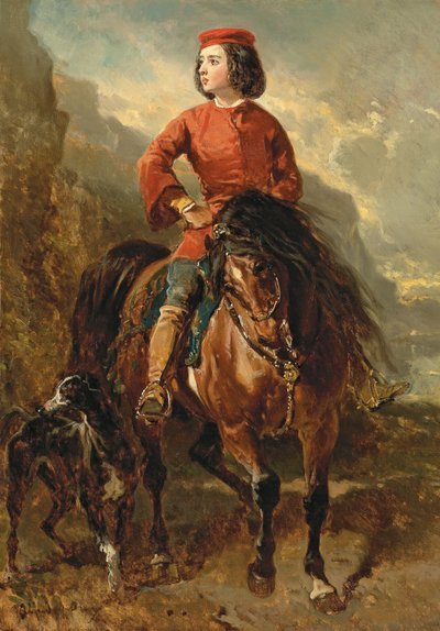 Jeune cavalier montant un shetland avec un lévrier, 19ème siècle - Alfred Dedreux