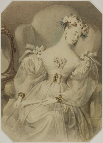 Femme en robe de soirée endormie dans un fauteuil - Alfred Edward Chalon