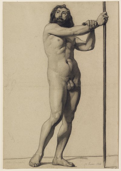 Étude académique de figure : nu masculin tenant un bâton, 1844 - Alfred Emile Stevens
